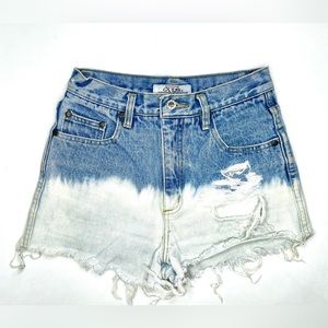 Vintage Guess Size 27 Dip Dyed Ombré Distressed Denim Shorts 90s